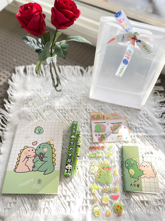 Dinosaur stationery gift set for a kids birthday party